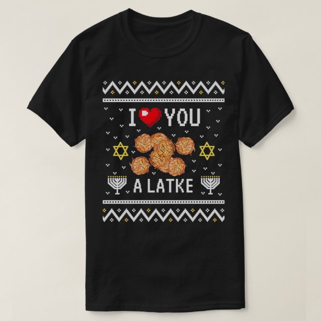 Camiseta Engraçado Ugly Hanukkah Doce Design I Love You a L (Frente do Design)
