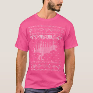Camiseta Engraçado Ugly Hanukkah Shirt Dinosaur Trex Menora