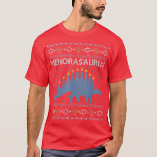 Camiseta Engraçado Ugly Hanukkah Sweater Dinossaur Menorah