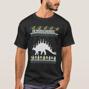 Camiseta Engraçado Ugly Hanukkah Sweater Dinossaur Menorah 