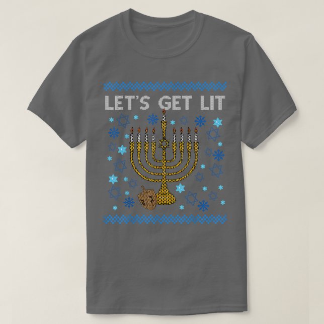 Camiseta Engraçado Ugly Hanukkah Ugly Sweater Deixa Lit Men (Frente do Design)