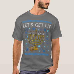 Camiseta Engraçado Ugly Hanukkah Ugly Sweater Deixa Lit Men
