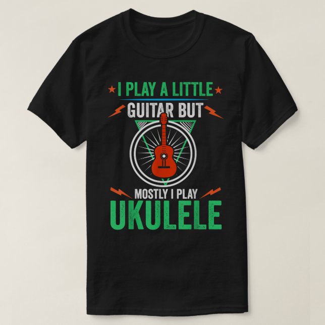 Camiseta Engraçado Ukulele Retro Pequeno Violão Guitarrista (Frente do Design)