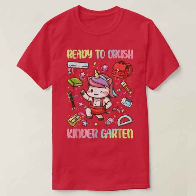 Camiseta Engraçado Unicórnio de volta à escola pronto para  (Frente do Design)