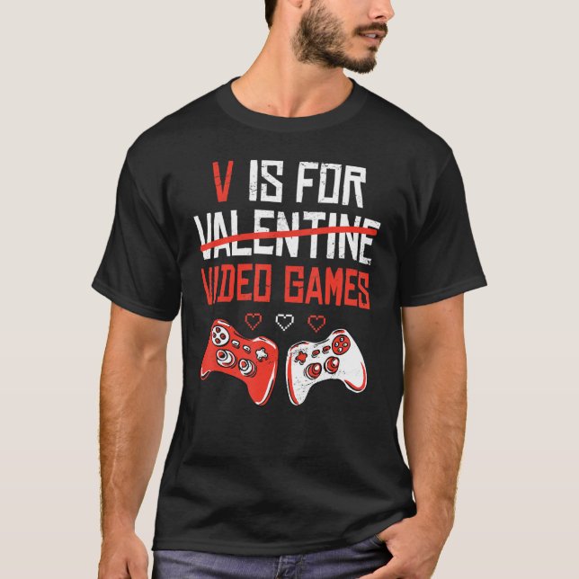 Camiseta Engraçado V É Para O Dia de os namorados Gamer Bo (Frente)