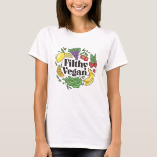 Camiseta Engraçado Vegan Coloridos Veggggg e Frutas