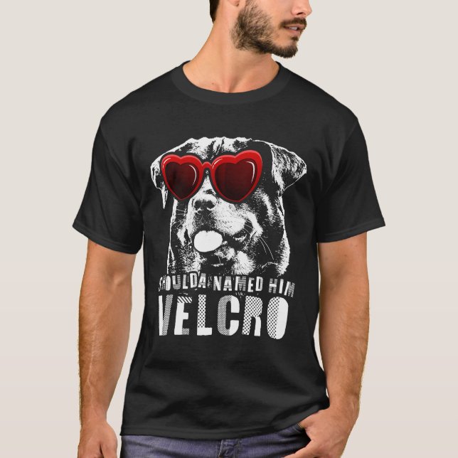 Camiseta Engraçado Velcro Rottweiler (Frente)