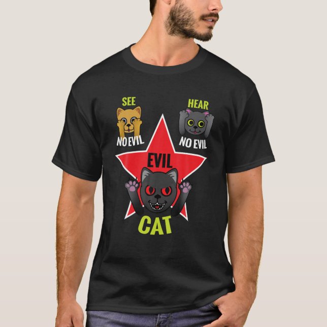Camiseta Engraçado Ver Sem Mau Ouvir Sem Mau de Mau (Frente)