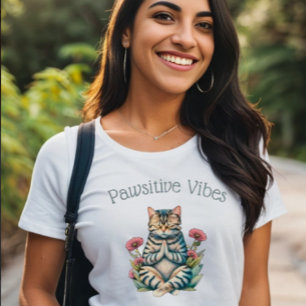 Camiseta Engraçado Vibes Positivos Gato Lover T-Shirt