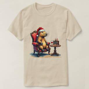 Camiseta Engraçado Vinho Capybara Relaxando em Cadeira de N