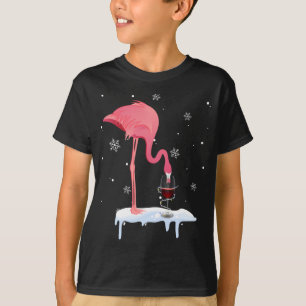 Camiseta Engraçado Vinho De Bebendo Flamingo No Natal Paj