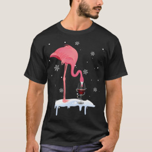 Camiseta Engraçado Vinho De Bebendo Flamingo No Natal Paj