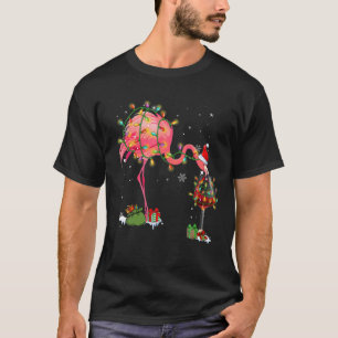 Camiseta Engraçado Vinho De Bebendo Flamingo No Natal Paj
