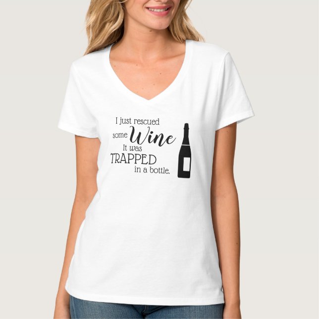 Camiseta Engraçado Vinho Dizendo Cota Resgatada Da Garrafa (Frente)