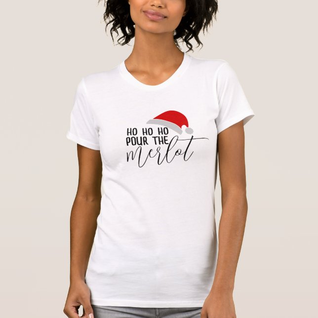 Camiseta Engraçado Vinho Merlot Pun Humor Natal (Frente)