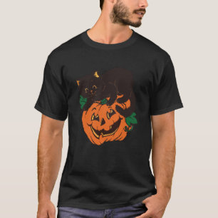 Camiseta Engraçado Vintage Halloween Fantasma Negra Gata Pu