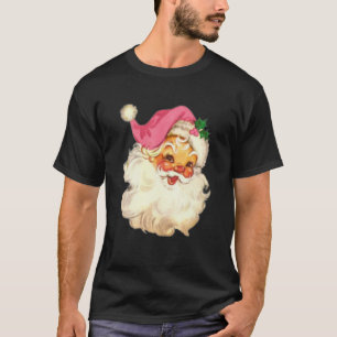 Camiseta Engraçado Vintage Rosa Papai Noel Rosa Desi Natal