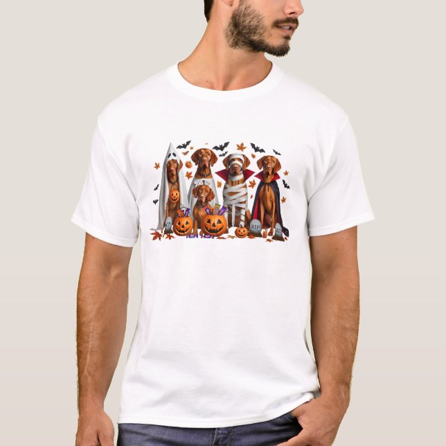 Camiseta Engraçado Vizsla Halloween Dog (Frente)