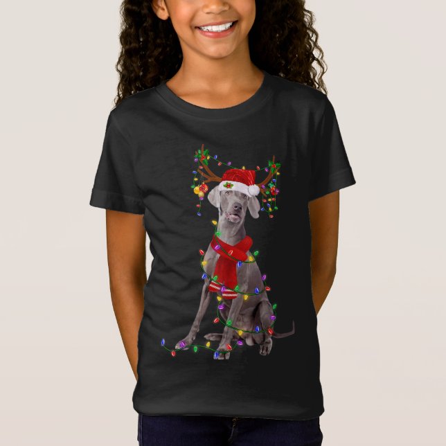Camiseta Engraçado Weimaraner Cachorro Árvore de Natal Luze (Frente)