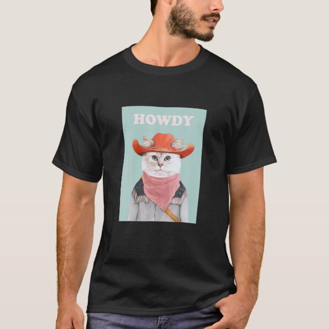 Camiseta Engraçado Western Howdy Rodeo Cat Cowboy (Frente)