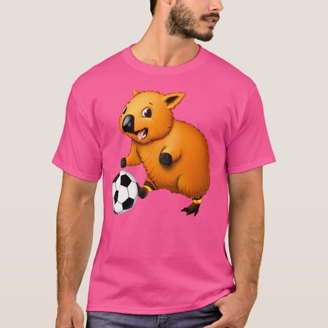 Camiseta Engraçado Wombat Jogando Futebol Jogando Wombat Lo (Frente)