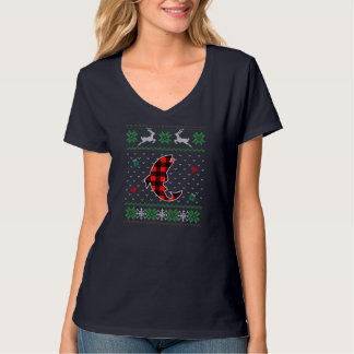 Camiseta Engraçado Xadrez Vermelha Feia Doce Peixe de Natal