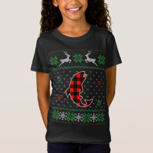 Camiseta Engraçado Xadrez Vermelha Feia Doce Peixe de Natal