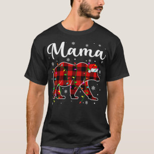 Camiseta Engraçado Xadrez Vermelha Luzes de Natal Mamãe Urs