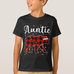 Camiseta Engraçado Xadrez Vermelha Luzes de Natal Tia Urso