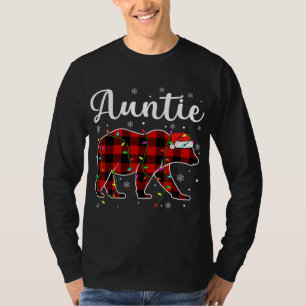 Camiseta Engraçado Xadrez Vermelha Luzes de Natal Tia Urso