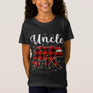 Camiseta Engraçado Xadrez Vermelha Luzes de Natal Tio Urso 