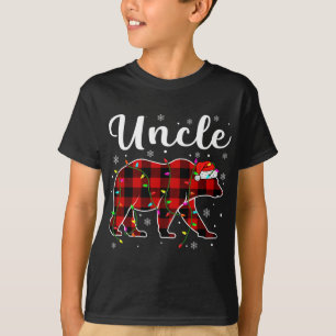 Camiseta Engraçado Xadrez Vermelha Luzes de Natal Tio Urso 