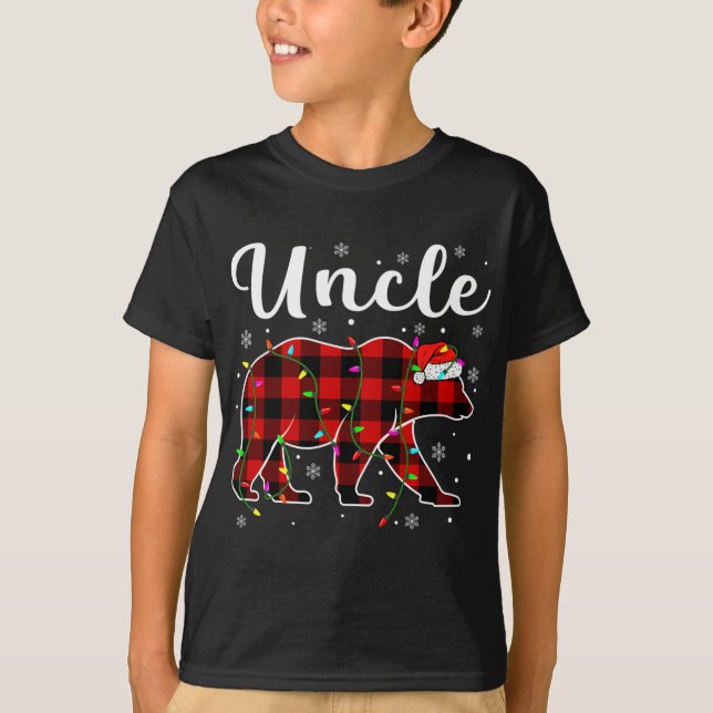 Camiseta Engraçado Xadrez Vermelha Luzes de Natal Tio Urso  (Frente)