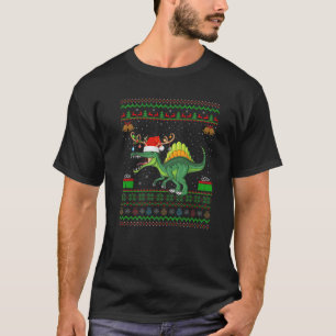 Camiseta Engraçado Xmas Iluminando Santa Hat Spinosauro Fe