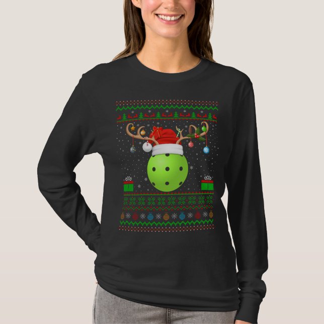 Camiseta Engraçado Xmas Iluminando Santa Hat Ugly Picklebal (Frente)