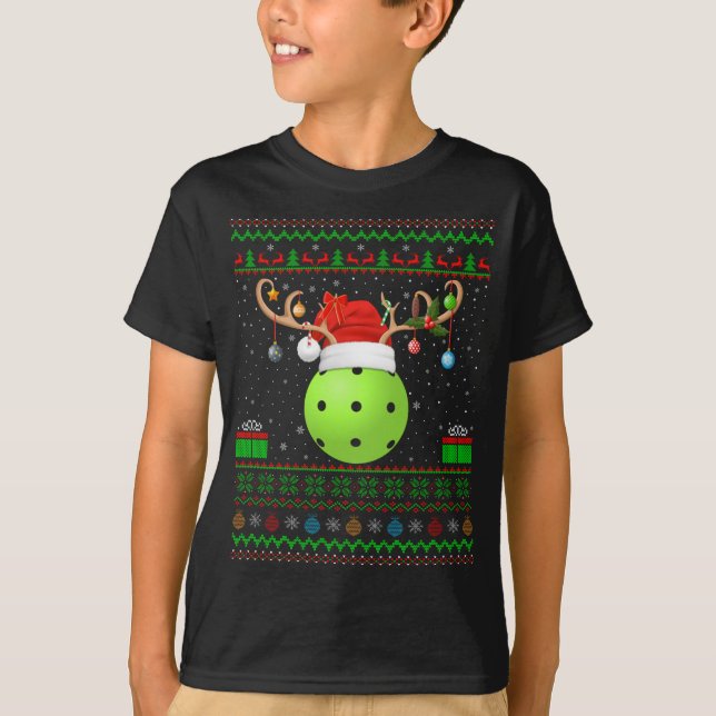 Camiseta Engraçado Xmas Iluminando Santa Hat Ugly Picklebal (Frente)