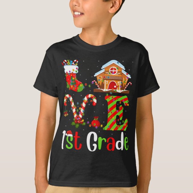 Camiseta Engraçado Xmas Lighting Love 1rua Teacher Christm (Frente)