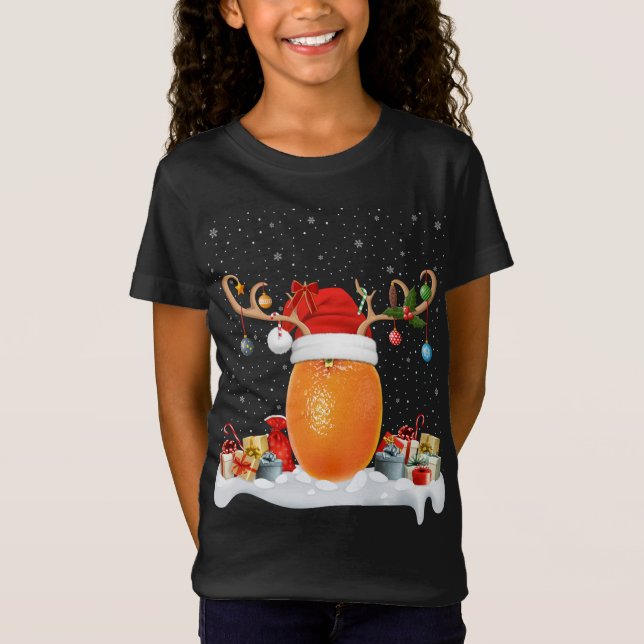 Camiseta Engraçado Xmas Lighting Reindeer Santa Hat Orange  (Frente)