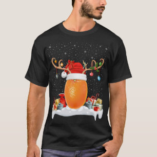Camiseta Engraçado Xmas Lighting Reindeer Santa Hat Orange 