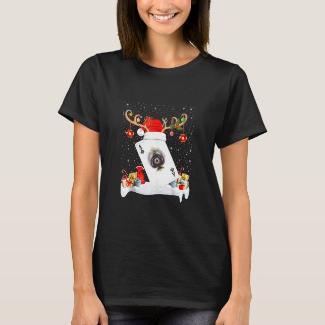 Camiseta Engraçado Xmas Lighting Reindeer Santa Hat Poker C (Frente)