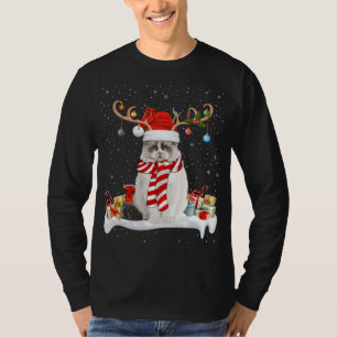 Camiseta Engraçado Xmas Lighting Reindeer Santa Hat Ragdoll
