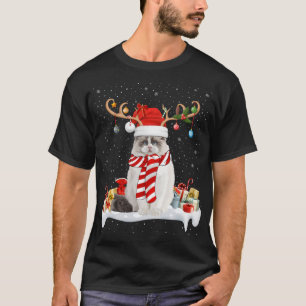 Camiseta Engraçado Xmas Lighting Reindeer Santa Hat Ragdoll