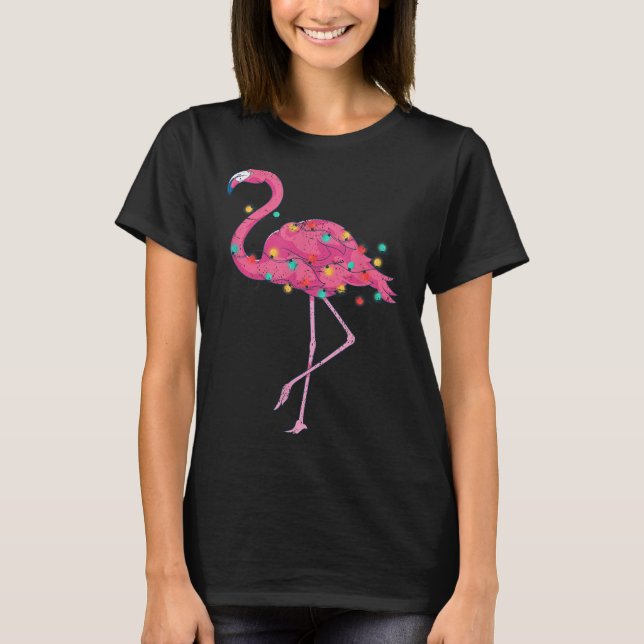 Camiseta Engraçado Xmas Luz Nk Flamingo No Natal Trocal (Frente)
