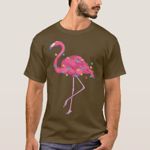 Camiseta Engraçado Xmas Luzes Rosa Flamingo Tropical Natal