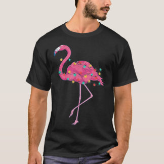 Camiseta Engraçado Xmas Luzes Rosa Flamingo Tropical Natal