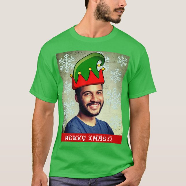 Camiseta Engraçado Xmas personalizado. Elf que foto T-Shirt (Frente)