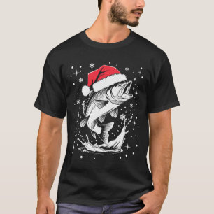Camiseta Engraçado Xmas Santa Hat Pesca Natal
