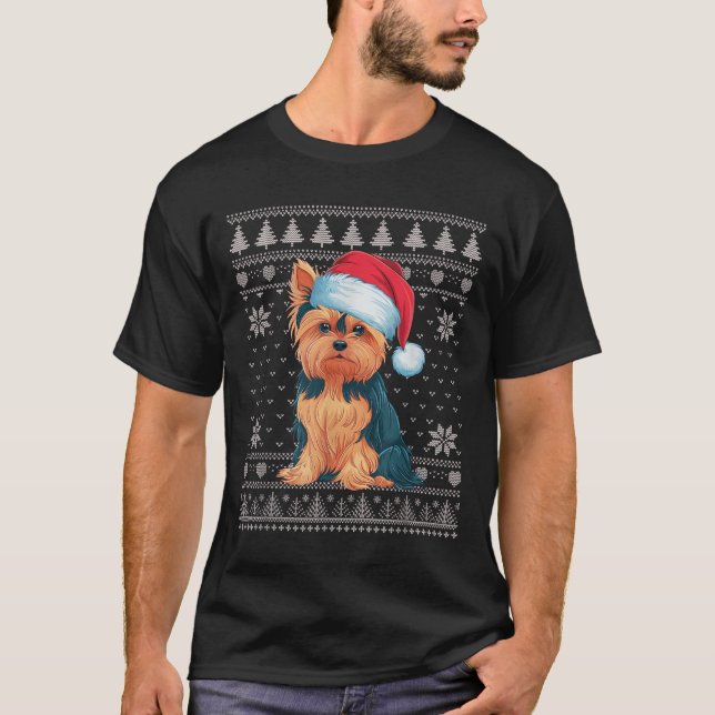 Camiseta Engraçado Yorkie Cachorro Feio Papais noeis de Nat (Frente)