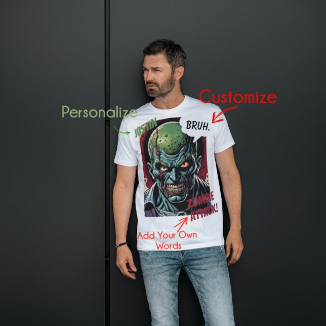 Camiseta Engraçado Zombie Personalizado Nome Tee Legal Comi (Criador carregado)