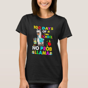 Camiseta Engraçados 100 Dias De Escola Sem Problema Llama E